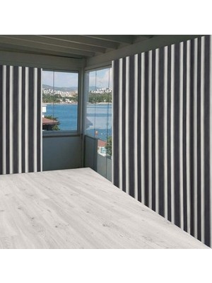 Siyah Beyaz Çizgili Su Geçirmez Balkon Perdesi Branda