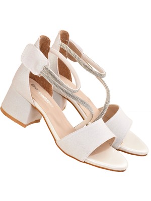 Kum Simli Günlük Kız Çocuk 4 cm Topuklu Sandalet Abiye Ayakkabı