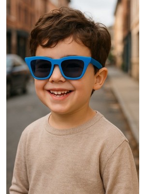 Kids Güneş Gözlüğü Mavi Çekik Çerçeve Uv 400 Korumalı Ce Belgeli Çocuk Güneş Gözlüğü