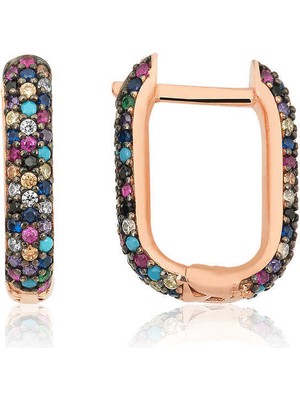 Gümüş Çift Taraflı Mix Taşlı J Bayan Küpe