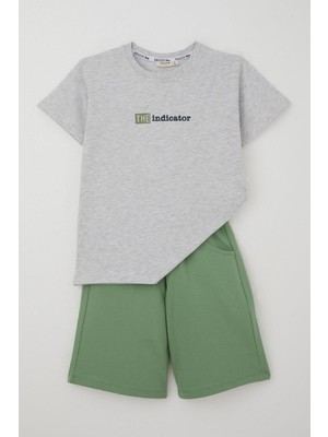 Breeze Erkek Çocuk Şortlu Takım Kabartma Yazı Baskılı 7-12 Yaş, Açık Gri Melanj