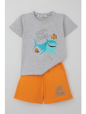 Breeze Erkek Çocuk Şortlu Takım Mavi Dünyanın Kahramanları 1.5-5 Yaş, Açık Gri Melanj