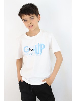 Breeze Erkek Çocuk Tişört Asla Pes Etme Tasarım Baskılı 9-16 Yaş, Ekru