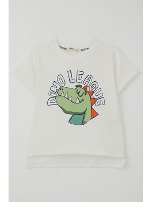 Breeze Erkek Çocuk Tişört Lig Yıldızı Dinozor Baskılı 2-6 Yaş, Ekru