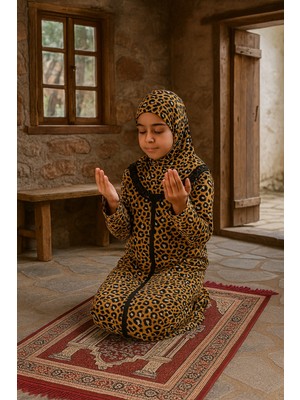 Kız Çocuk Namaz Elbisesi Desenli Fermuarlı