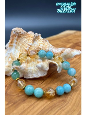 Mutlu Zihin Çocuk Bilekliği – Amazonit ve Sitrin Taşlı Esnek Doğal Taş Bileklik Odak Bilekliği
