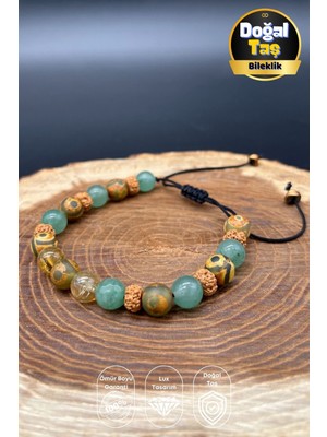 Sacred Balance Aventurin, Rudraksha, Sitrin ve Tibet Akik ile Makrome Doğal Taş Unisex Bileklik