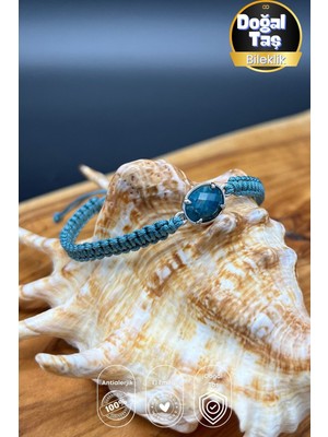 Yeryüzü Mavi Apatit Taşlı Makrome Mavi Bileklik