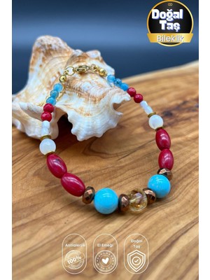 Renklerin Dansı Doğal Taş Kadın Bileklik Mercan Cenneti Doğal Taş Çelik Bileklik