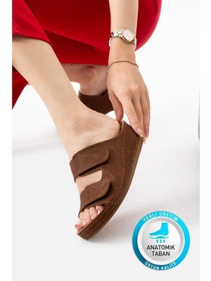Albishoes Alane Hafif Topuklu Çift Bant Iki Cırtlı Anatomik Konfor Kadın Günlük Ev Dışarı Terlik