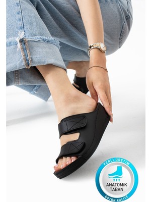 Albishoes Alane Hafif Topuklu Çift Bant Iki Cırtlı Anatomik Konfor Kadın Günlük Ev Dışarı Terlik