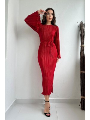 Ahes Shopping Kırmızı Ispanyol Kol Piliseli Elbise