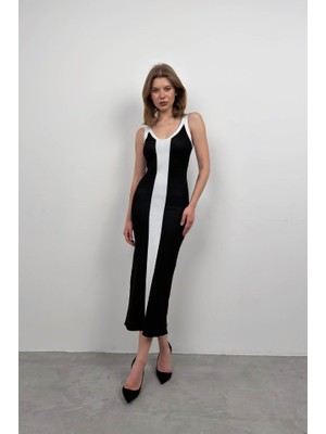 Ahes Shopping Çift Renk Yırtmaç Detay Elbise