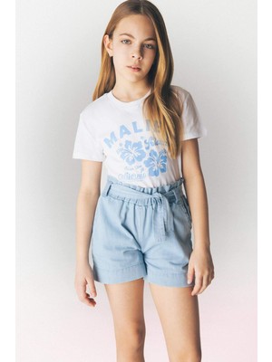 DeFacto Relax Fit Bisiklet Yaka Baskılı Kısa Kollu Tişört Kız Çocuk E5890A825SM