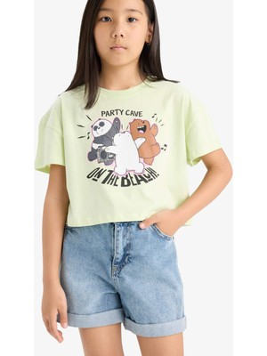 DeFacto We Bare Bears Bisiklet Yaka Kısa Kollu Tişört Kız Çocuk E6552A825HS