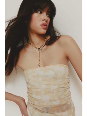 DeFacto Fitted Desenli Straplez Tül Bluz E7592AX25SP