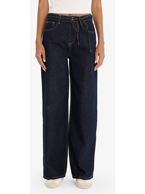 DeFacto Wide Leg Geniş Paça Bağcıklı Uzun Jean Pantolon E5707AX25SP