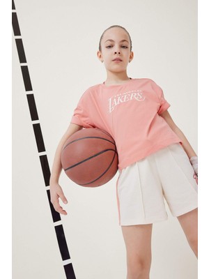 DeFacto NBA Los Angeles Lakers Loose Fit Bisiklet Yaka Kısa Kollu Tişört Kız Çocuk E7633A825HS