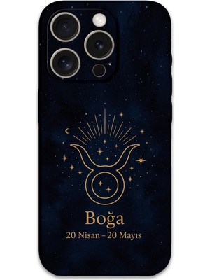 iPhone 15 Pro Uyumlu Boğa Burcu Desenli Telefon Kılıfı + Ekran Koruyucu - 5769