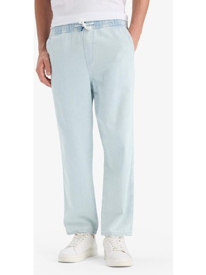 DeFacto %100 Pamuk Wide Leg Fit Geniş Kalıp Normal Bel Beli Lastikli Geniş Paça Yazlık Jean Pantolon C2045AX25SM