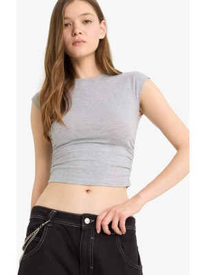 DeFacto Fitted Drapeli Modal Kısa Kollu Tişört F5187AX25SM