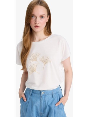 DeFacto Bisiklet Yaka Taş Baskılı Kısa Kollu Tişört F6509AX25HS