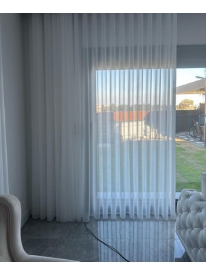 Modern Dökümlü Düz Tül Perde - Ekru - Pileli Dikim 1x2,5 Pile - KR1211