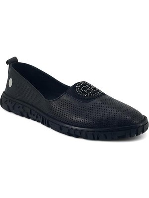 Mammamia 135 Hakiki Deri Günlük Kadın Babet-Siyah