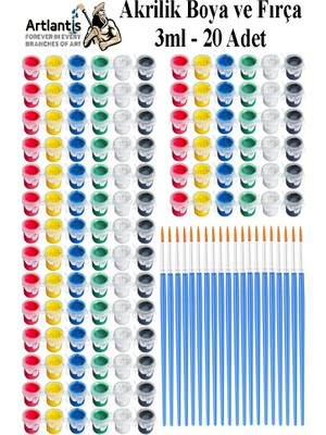 Akrilik Boya 3 ml 6 Renk Resim Fırçası 20 Paket Mini Küçük Akrilik Boya Taş Ahşap Seramik Tuval Alçı Tuval Etkinlik