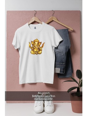 Oversize Ganesha Ganesh Chaturthi Illustration Gold  Tasarımlı Unisex T-Shirt