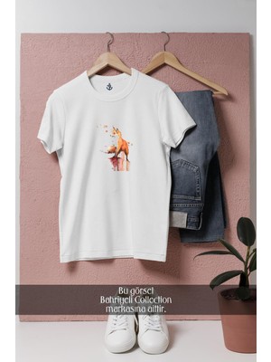 Oversize Orange Fox Watercolor Painting  Tasarımlı Unisex T-Shirt