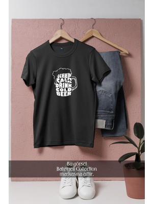 Oversize Sakin Ol ve Soğuk Bira Iç  Tasarımlı Unisex T-Shirt