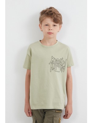 %100 Pamuk Yazı Baskılı Erkek Çocuk Tişört