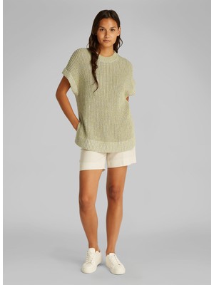 Calvin Klein Bisiklet Yaka Standart Düz Yeşil Kazak Kadın K20K2084090K5