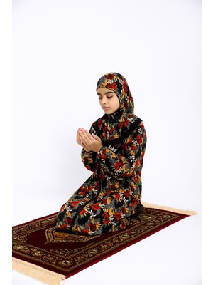 Kız Çocuk Namaz Elbisesi Desenli Fermuarlı