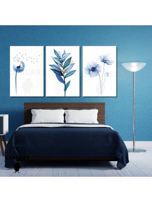 Gaagart 3'lü Kanvas Salon Tablosu Seti Mavi Karahindiba ve Çiçek