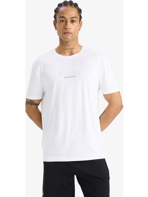 DeFacto Standart Fit Bisiklet Yaka Baskılı Esnek Kumaş Sporcu Kısa Kollu Tişört C9268AX25SM