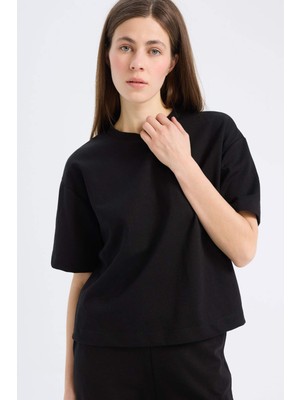 DeFacto Relax Fit Bisiklet Yaka Basic Düz Kısa Kollu Bordo Tişört