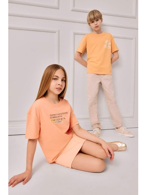 DeFacto Relax Fit Bisiklet Yaka Baskılı Kısa Kollu Tişört Kız Çocuk E0353A825SM