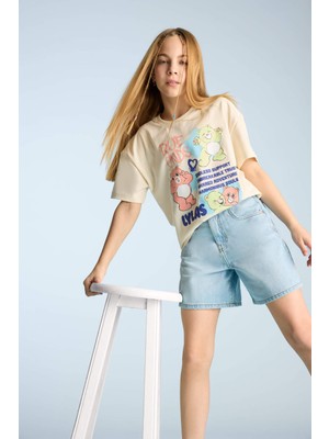 DeFacto Kız Çocuk Oversize Geniş Kalıp Bisiklet Yaka Kısa Kollu Tişört E0386A825SM