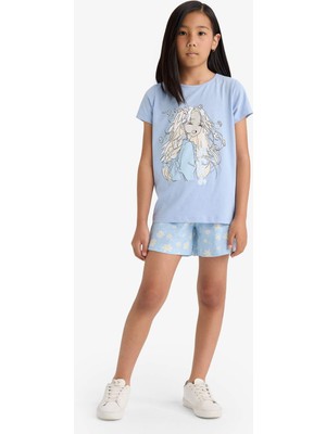 DeFacto Pijama Takımı Baskılı Kısa Kollu Üst Beli Lastikli Şort Kız Çocuk E0664A825HS
