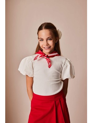 DeFacto Bisiklet Yaka Fitilli Kaşkorse Kısa Kollu Tişört Kız Çocuk E0822A825SM