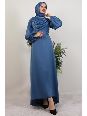 Kuyruklu Degaje Elbise Indigo