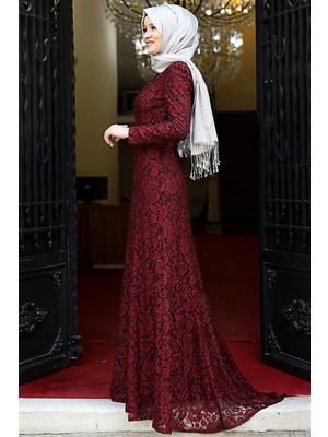 Amine Hüma Hayal Abiye Elbise Bordo