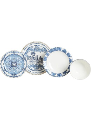LuckyArt Florance Mavi&beyaz Desenli New Bone China Porselen 24 Parça Yemek Takımı Lyfg 056