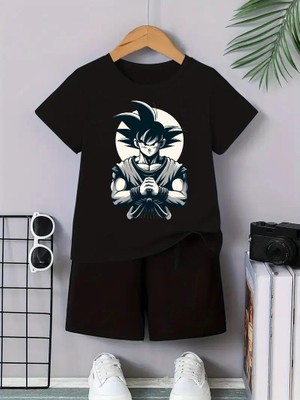 Calp Teks Samuray Karakter Baskılı Şort/t-Shirt Alt-Üst Çacuk Takım