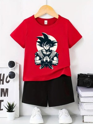 Calp Teks Samuray Karakter Baskılı Şort/t-Shirt Alt-Üst Çacuk Takım