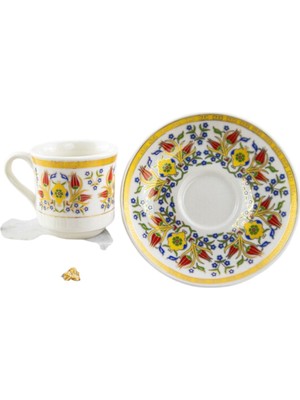 E-Meta Kütahya Kahve Seti (5 Parça) - Porselen Tepsi + 2 Fincan + 2 Altlık - Kadife Hediye Kutusu