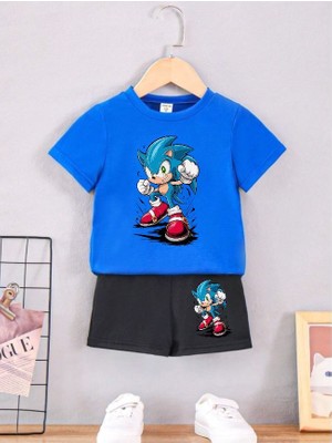 Calp Teks Sonıcs Baskılı Şort/t-Shirt Alt-Üst Yazlık Çocuk Takım