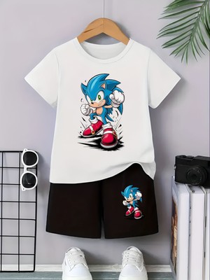Calp Teks Sonıcs Baskılı Şort/t-Shirt Alt-Üst Yazlık Çocuk Takım